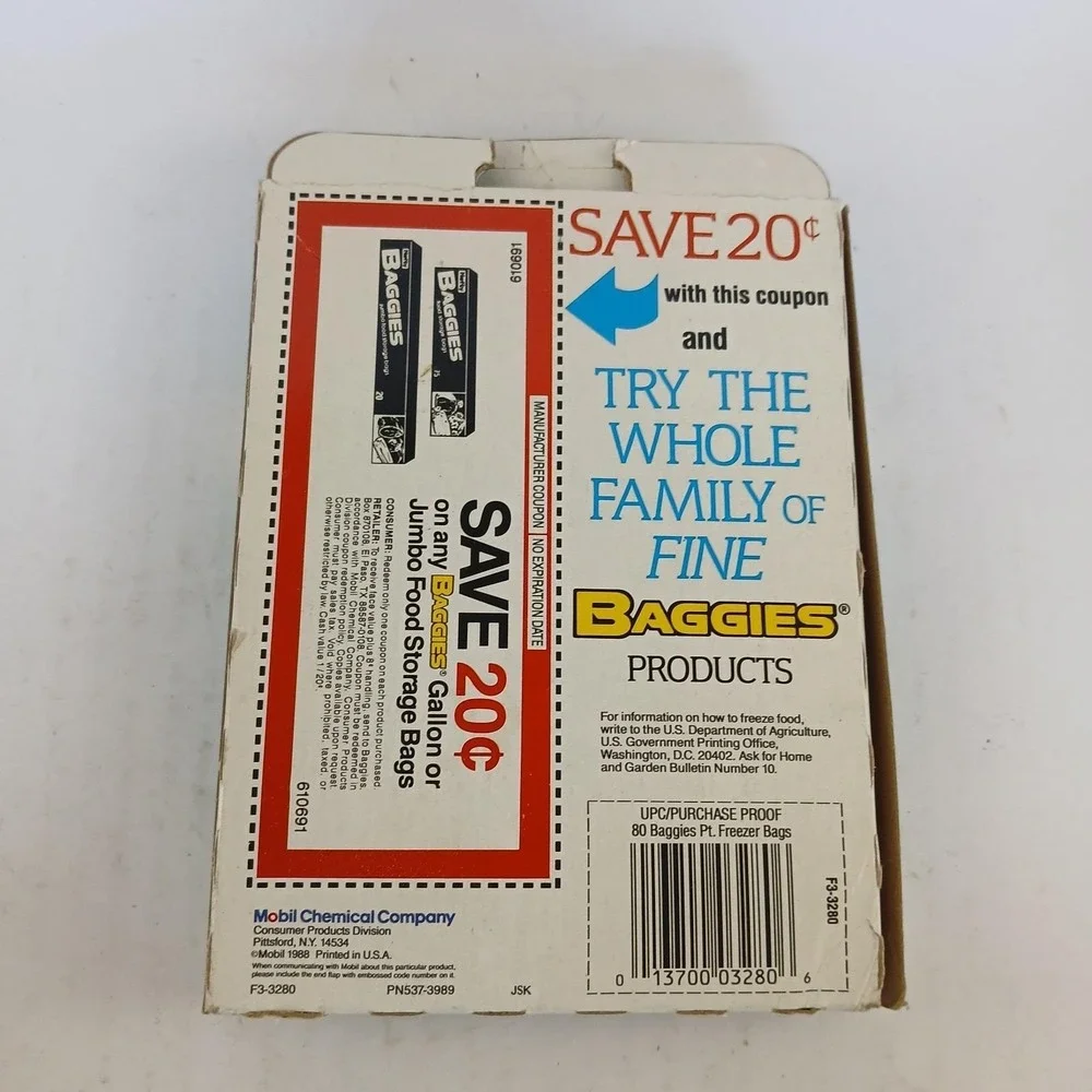 NOS Hefty Baggies Freezer Bags Pint Size 80 Bags Vintage Twist Ties New Sealed